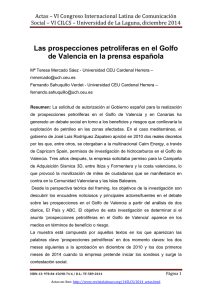 Las prospecciones petrolíferas en el Golfo de Valencia en la prensa española, de Mª Teresa Mercado Sáez y Fernando Sahuquillo Verdet  CEU Cardenal Herrera (España)