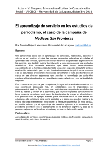 El aprendizaje de servicio en los estudios de periodismo, el caso de la campaña de Médicos Sin Fronteras, de Patricia Delponti Macchione  Universidad de La Laguna (España)