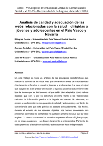 Análisis de calidad y adecuación de las webs relacionadas con la salud dirigidas a jóvenes y adolescentes en el País Vasco y Navarra, de Milagros Ronco, Carmen Peñafiel y José Mª Pastor  Universidad del País Vasco / Euskal Herriko Unibertsitatea  UPV-EHU (España)