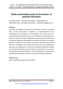 Radio universitaria para la formación: el podcast educativo, de Ana Segura Anaya  Universidad de Zaragoza (España) y Daniel Martín Pena  Universidad Extremadura (España)