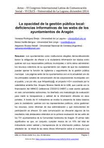 La opacidad de la gestión pública local: deficiencias informativas de las webs de los ayuntamientos de Aragón, de Vanessa Rodríguez Breijo  Universidad de La Laguna (España); Nerea Vadillo Bengoa  Universidad San Jorge (España) y Alejandro Álvarez Nobell  Universidad Nacional de Córdoba (Argentina)