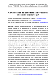 Competencias del periodista audiovisual en el entorno televisivo 2.0, de Vanessa Rodríguez Breijo  Universidad de La Laguna (España); Nerea Vadillo Bengoa  Universidad San Jorge (España) y José Manuel Pestano Rodríguez  Universidad de La Laguna (España)