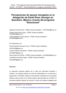 Percepciones de apoyos otorgados en la delegación de Santa Rosa Jáuregui en Querétaro, México a través del programa "Soluciones", de Alejandra Carreño Perea, Celeste Vianey Elías López, Julieta Madeleine García Zamora, Carlos Eduardo Perusquía Licona, Carolina Palacios Hernández, Dania López de la Rocha y José María Cervantes Vargas  ITESM, Campus Querétaro (México)