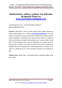 Gastronomía, crítica y cultura: los artículos de Ignacio Peyró en www.elconfidencialdigital.com, de José Bernardo San Juan  Centro Universitaro Villanueva (España)