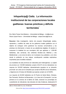 Infoparticip@ Cádiz. La información institucional de las corporaciones locales gaditanas: buenas prácticas y déficits territoriales, de María Teresa Vera Balanza y lvaro L pez Franco  Universidad de Málaga (España)