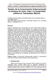 Gestión de la Comunicación Gubernamental en tiempos de crisis. Caso: La inseguridad pública en Tamaulipas, México de Melitón Guevara Castillo y Rosa María Valles Saavedra  Universidad Autónoma de Tamaulipas (México)