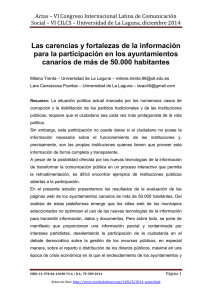 Las carencias y fortalezas de la información para la participación en los ayuntamientos canarios de más de 50.000 habitantes de Milena Trenta y Lara Carrascosa Puertas  Universidad de La Laguna (España)