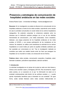 Presencia y estrategias de comunicación de hospitales andaluces en las redes sociales, de Dolores Rando Cueto  Universidad de Málaga (España)