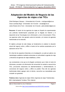 Adaptación del Modelo de Negocio de las Agencias de viajes a las TICs, de Clide Rodríguez Vázquez, Oscar Juanatey Boga y Jaime Álvarez de la Torre  Universidad de A Coruña (España)