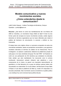 Modelo comunicativo y nuevos movimientos sociales. ¿Cómo entenderlos desde la comunicación?, de Judith Cortés Vásquez  Instituto Tecnológico de Monterrey, Campus Querétaro (México)