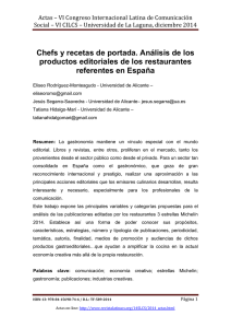 Chefs y recetas de portada. Análisis de los productos editoriales de los restaurantes referentes en España, de Eliseo Rodríguez-Monteagudo, Jesús Segarra-Saavedra y Tatiana Hidalgo-Marí  Universidad de Alicante (España)