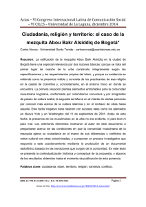 Ciudadanía, religión y territorio: el caso de la mezquita Abou Bakr Alsiddiq de Bogotá, de Carlos Novoa - Universidad Santo Tomás (Colombia)