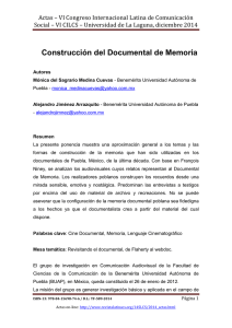 Construcción del Documental de Memoria, de Mónica del Sagrario Medina Cuevas y Alejandro Jiménez Arrazquito - Benemérita Universidad Autónoma de Puebla (México)