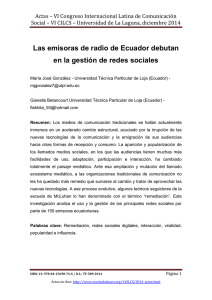 Las emisoras de radio de Ecuador debutan en la gestión de redes sociales, de María José González y Gianella Betancourt  Universidad Técnica Particular de Loja (Ecuador)