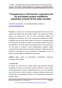 Transparencia e información corporativa de los principales grupos mediáticos españoles a través de las redes sociales, de Ana María López Cepeda  Universidad de Castilla-La Mancha (Espa a)