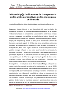 "Infoparticip@*: Indicadores de transparencia en las webs corporativas de los municipios de Granada", de Cristina Prieto Sánchez - Universidad de Málaga (Espa a)