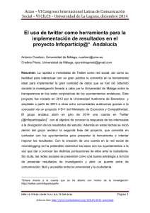 El uso de twitter como herramienta para la implementación de resultados en el proyecto Infoparticip@* Andalucía, de Antonio Cuartero, Universidad de Málaga y Cristina Prieto  Universidad de Málaga (Espa a)