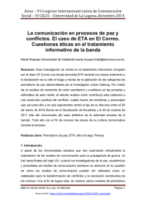 La comunicación en procesos de paz y conflictos. El caso de ETA en El Correo. Cuestiones éticas en el tratamiento informativo de la banda, de Marta Requejo - Universidad de Valladolid (Espa a)