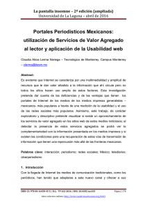 008.- Portales Periodísticos Mexicanos: utilización de Servicios de Valor Agregado al lector y aplicación de la Usabilidad web, de Claudia Alicia Lerma Noriega  Tecnológico de Monterrey, Campus Monterrey (México)