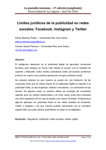 117.- Límites jurídicos de la publicidad en redes sociales: Facebook, Instagram y Twitter, de Esther Martínez Pastor y Carmen Gaona Pisonero  Universidad Rey Juan Carlos