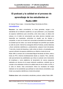 122.- El podcast y la calidad en el proceso de aprendizaje de los estudiantes en Radio UMH, de M. Carmen Ponce López  Universidad Miguel Hernández de Elche