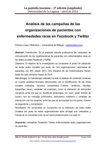 145.- Análisis de las campañas de las organizaciones de pacientes con enfermedades raras en Facebook y Twitter, de Paloma López Villafranca  Universidad de Málaga