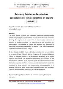 155.- Actores y fuentes en la cobertura periodística del tema energético en España (2008-2012), de Àngels Álvarez Villa  Universidad CEU Cardenal Herrera
