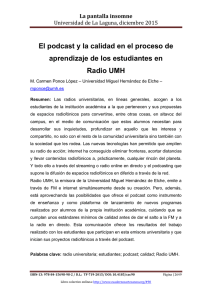 El podcast y la calidad en el proceso de aprendizaje de los estudiantes en Radio UMH, de M. Carmen Ponce López  Universidad Miguel Hernández de Elche