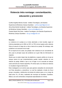 Violencia intra noviazgo: concientización, educación y prevención, de Cynthia Angélica Moreno Acosta, Alma Alicia Murillo Xicoténcatl y Claudia Gisela Ortiz Sena  Instituto Tecnológico y de Estudios Superiores de Monterrey Campus Querétaro (Méjico)