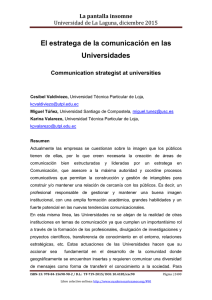 El estratega de la comunicación en las Universidades, de Cesibel Valdiviezo  Universidad Técnica Particular de Loja (Ecuador); Miguel Túñez  Universidad Santiago de Compostela y Karina Valarezo  Universidad Técnica Particular de Loja (Ecuador)