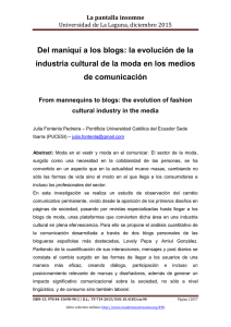 Del maniquí a los blogs: la evolución de la industria cultural de la moda en los medios de comunicación, de Julia Fontenla Pedreira  Pontificia Universidad Católica del Ecuador Sede Ibarra (PUCESI) (Ecuador)