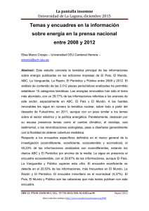 Temas y encuadres en la información sobre energía en la prensa nacional entre 2008 y 2012, de Elisa Marco Crespo  Universidad CEU Cardenal Herrera