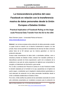 La transcendencia práctica del caso Facebook en relación con la transferencia masiva de datos personales desde la Unión Europea a Estados Unidos, de Alicia Chicharro Lázaro  Universidad Pública de Navarra