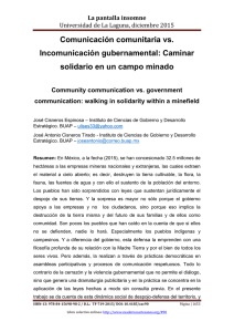 Comunicación comunitaria vs. Incomunicación gubernamental: Caminar solidario en un campo minado, de José Cisneros Espinosa y José Antonio Cisneros Tirado  Instituto de Ciencias de Gobierno y Desarrollo Estratégico  BUAP (Méjico)