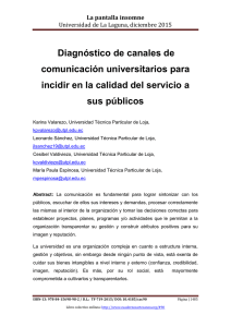 Diagnóstico de canales de comunicación universitarios para incidir en la calidad del servicio a sus públicos, de Karina Valarezo, Leonardo Sánchez, Cesibel Valdiviezo y María Paula Espinosa, Universidad  Técnica Particular de Loja (Ecuador)