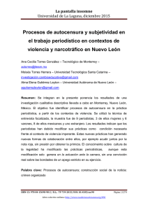 Procesos de autocensura y subjetividad en el trabajo periodístico en contextos de violencia y narcotráfico en Nuevo León, de Ana Cecilia Torres González  Tecnológico de Monterrey (Méjico), Moisés Torres Herrera  Universidad Tecnológica Santa Catarina (Méjico) y Alma Elena Gutiérrez Leyton  Universidad Autónoma de Nuevo León (Méjico)