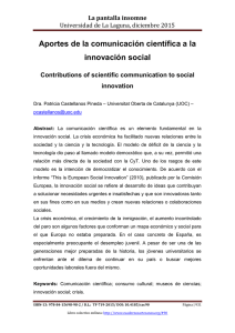 Aportes de la comunicación científica a la innovación social, de Dra. Patricia Castellanos Pineda  Universitat Oberta de Catalunya (UOC)