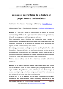 Ventajas y desventajas de la lectura en papel frente a la electrónica, de María Leticia Flores Palacios y Mónica Arreola Flores  Tecnológico de Monterrey (Méjico)