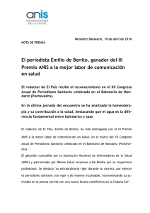 El periodista Emilio de Benito, ganador del III en salud n