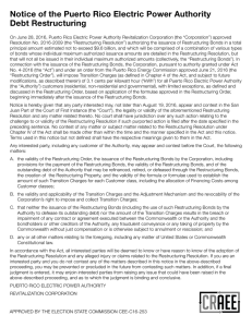 Notice of the Puerto Rico Electric Power Authority Debt Restructuring