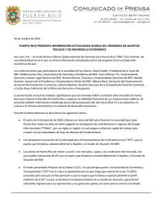 PUERTO RICO PRESENTA INFORMACIÓN ACTUALIZADA ACERCA DEL PROGRESO EN ASUNTOS