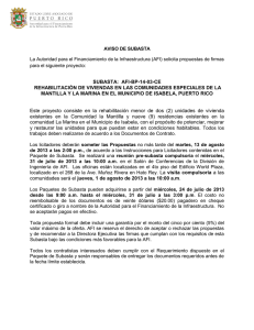Aviso de Subasta AFI-BP-14-03-CE: Rehabilitación de viviendas en las Comunidades Especiales de la Mantilla y la Marina en el municipio de Isabela.
