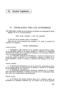 IV. Sección Legislativa A) LEGISLACIÓN PARA LAS AUTONOMÍAS