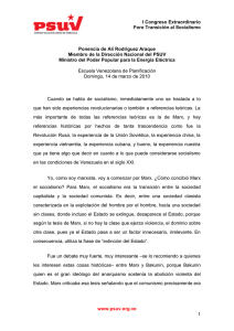 Ponencia de Alí Rodríguez Araque. Miembro de la Dirección Nacional del PSUV. Ministro del Poder Popular para la Energía Eléctrica. (Formato PDF)