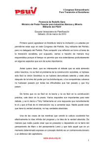 Ponencia de Rodolfo Sanz. Ministro del Poder Popular para Industrias Básicas y Minería. Militante del PSUV. (Formato PDF)