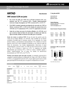 07/11/2016 ANTAD: VMT crecen 5.3% en junio.