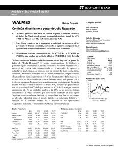 07/01/2016 WALMEX: Continúa dinamismo a pesar de Julio Regalado.