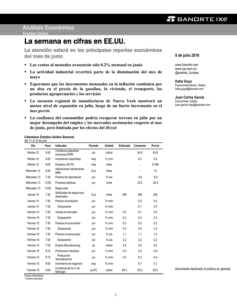 07/08/2016 EEUU: La Semana En Cifras - La Atención Estará En Los ...