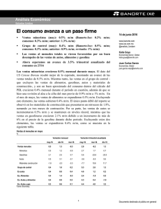 06/14/2016 EEUU: El consumo avanza a un paso firme.