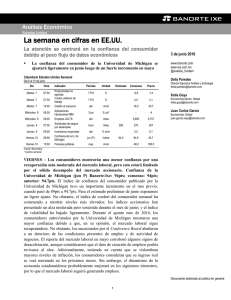 06/03/2016 EEUU: La semana en cifras - La atención se centrará en la confianza del consumidor debido al poco flujo de datos económicos.